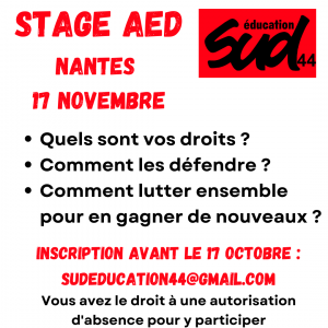 Stage AED Nantes 17 novembre/Quels sont vos droits ?/Comment les défendre ? Comment lutter ensemble pour en gagner de nouveaux ?